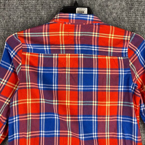Old Navy Shirt Women Small Red Blue Classic Flannel Plaid Button-Up Chore Barn - Picture 4 of 11
